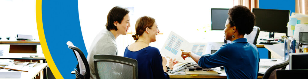 Couple talking with an advisor