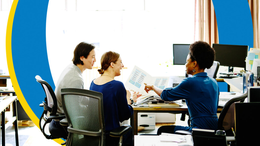 Couple talking with advisor